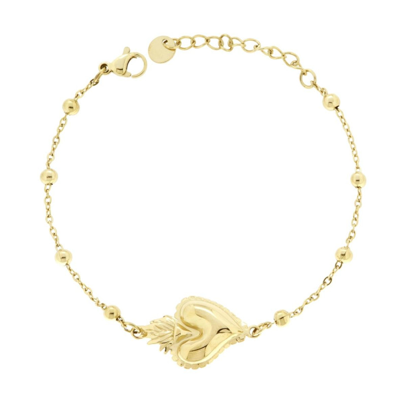 BRACCIALE CATENA FORZATINA DIAMANTATA CON CUORE VOTIVO IN ACCIAIO COLORE ORO