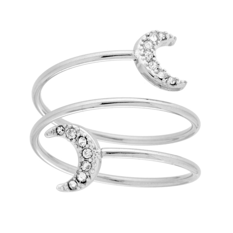 ANELLO CONTRARIE MULTIGIRO CON LUNE E CRYSTAL BIANCHI IN ACCIAIO