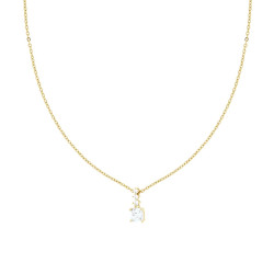 COLLANA CATENA FORZATINA DIAMANTATA CON PUNTO LUCE CUSHION E TRILOGY CUBIC ZIRCONIA BIANCHI IN ACCIAIO COLORE ORO