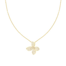 COLLANA CATENA FORZATINA DIAMANTATA CON FIORE E CRYSTAL BIANCHI IN ACCIAIO COLORE ORO