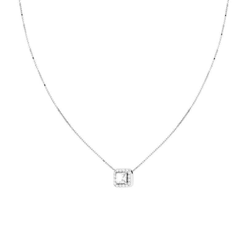 COLLANA CATENA VENEZIANA DIAMANTATA CON PUNTO LUCE QUADRATO CARRE BIANCO CONTORNATO DA CUBIC ZIRCONIA BIANCHI IN ARGENTO 925 GAL