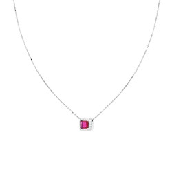 COLLANA CATENA VENEZIANA DIAMANTATA CON QUADRATO CARRE ROSSO RUBINO CONTORNATO DA CUBIC ZIRCONIA BIANCHI IN ARGENTO 925 GALVANIC