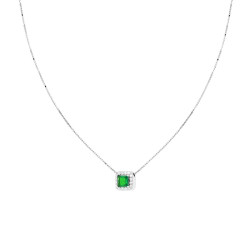 COLLANA CATENA VENEZIANA DIAMANTATA CON QUADRATO CARRE VERDE SMERALDO CONTORNATO DA CUBIC ZIRCONIA BIANCHI IN ARGENTO 925 GALVAN