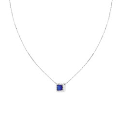 COLLANA CATENA VENEZIANA DIAMANTATA CON QUADRATO CARRE BLU ZAFFIRO CONTORNATO DA CUBIC ZIRCONIA BIANCHI IN ARGENTO 925 GALVANICA