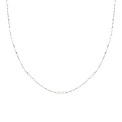 COLLANA CATENA FORZATINA DIAMANTATA CON PERLE IN ARGENTO 925 GALVANICA RODIO
