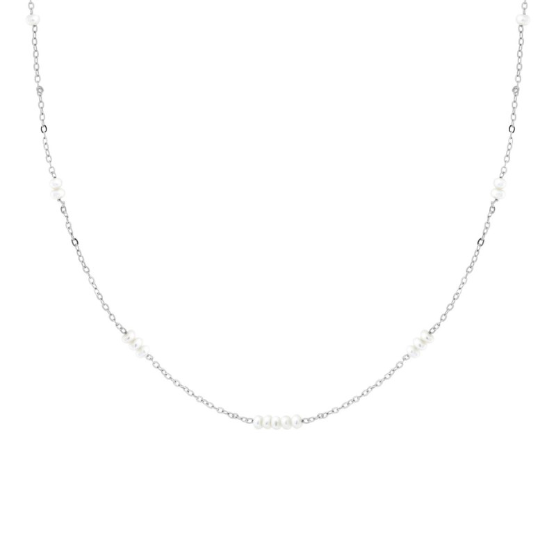 COLLANA CATENA FORZATINA DIAMANTATA CON PERLE IN ARGENTO 925 GALVANICA RODIO
