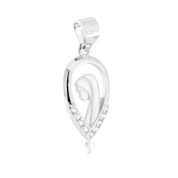 CIONDOLO ROSARIO CON MADONNA E CUBIC ZIRCONIA BIANCHI IN ARGENTO 925 GALVANICA RODIO