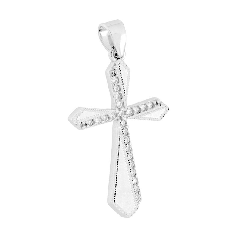 CIONDOLO CROCE CON CUBIC ZIRCONIA BIANCHI IN ARGENTO 925 GALVANICA RODIO