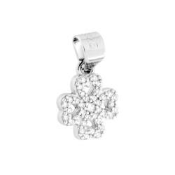 CIONDOLO QUADRIFOGLIO CUORI CON CUBIC ZIRCONIA BIANCO IN ARGENTO 925 GALVANICA RODIO