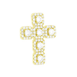 CIONDOLO CROCE CON CUBIC ZIRCONIA BIANCHI IN ARGENTO 925 GALVANICA ORO