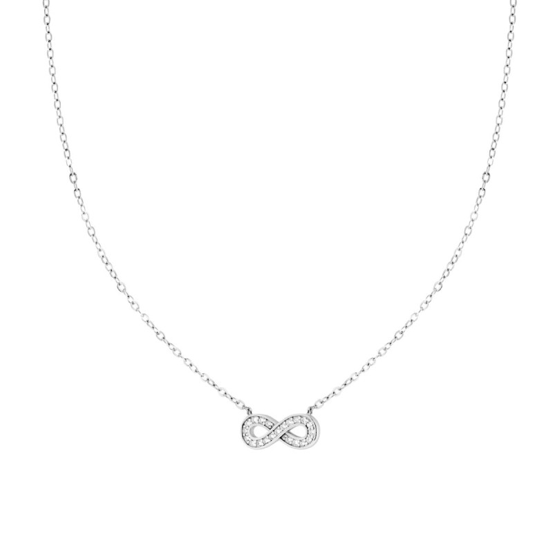 COLLANA CATENA FORZATINA DIAMANTATA CON INFINITO E CUBIC ZIRCONIA BIANCHI IN ARGENTO 925 GALVANICA RODIO