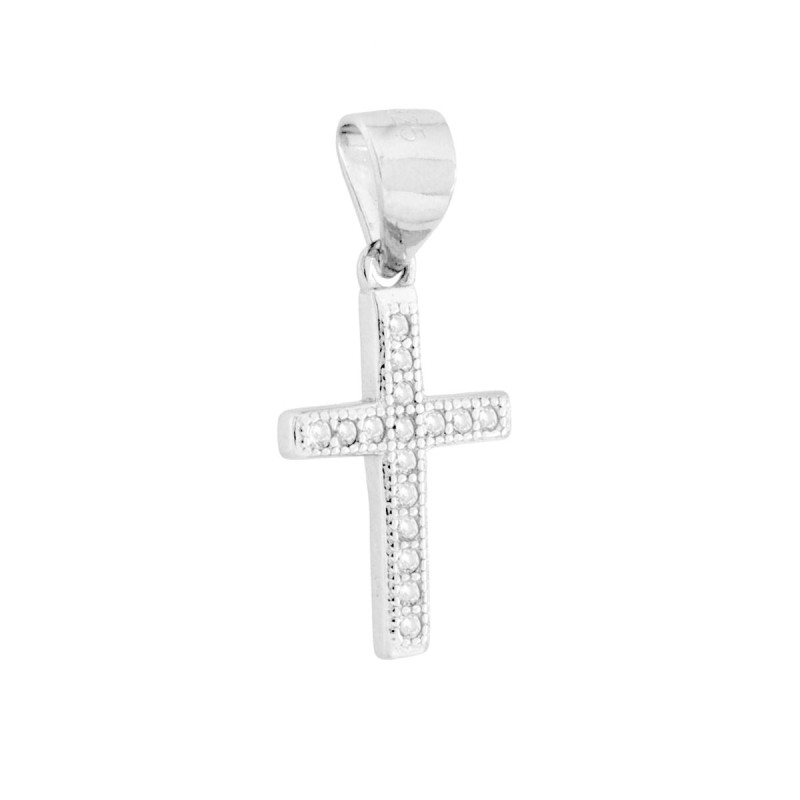 CIONDOLO CROCE CON CUBIC ZIRCONIA BIANCHI IN ARGENTO 925 GALVANICA RODIO