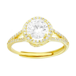 ANELLO SOLITARIO MM 6.5 CONTORNATO DA CUBIC ZIRCONIA BIANCHI IN ARGENTO 925 GALVANICA ORO