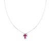 COLLANA CATENA VENEZIANA DIAMANTATA CON CROCE ROSSO RUBINO CONTORNATA DA CUBIC ZIRCONIA BIANCHI IN ARGENTO 925 GALVANICA RODIO