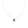 COLLANA CATENA VENEZIANA DIAMANTATA CON CROCE VERDE SMERALDO CONTORNATA DA CUBIC ZIRCONIA BIANCHI IN ARGENTO 925 GALVANICA RODIO