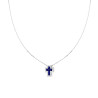 COLLANA CATENA VENEZIANA DIAMANTATA CON CROCE BLU ZAFFIRO CONTORNATA DA CUBIC ZIRCONIA BIANCHI IN ARGENTO 925 GALVANICA RODIO