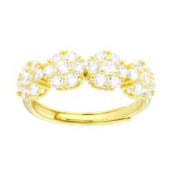 ANELLO VERETTA CON FIORI E CUBIC ZIRCONIA BIANCHI IN ARGENTO 925 GALVANICA ORO