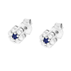 PARURE SET ORECCHINI E CIONDOLO CON FIORE BLU ZAFFIRO E CUBIC ZIRCONIA BIANCHI IN ARGENTO 925 GALVANICA RODIO