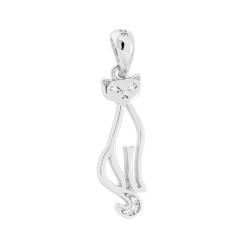 CIONDOLO GATTO CON CUBIC ZIRCONIA BIANCHI IN ARGENTO 925 GALVANICA RODIO