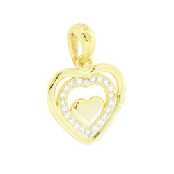 CIONDOLO CUORE CON CUBIC ZIRCONIA BIANCHI IN ARGENTO 925 GALVANICA ORO