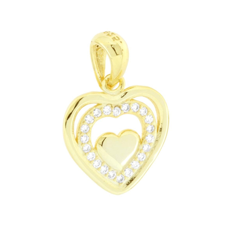 CIONDOLO CUORE CON CUBIC ZIRCONIA BIANCHI IN ARGENTO 925 GALVANICA ORO