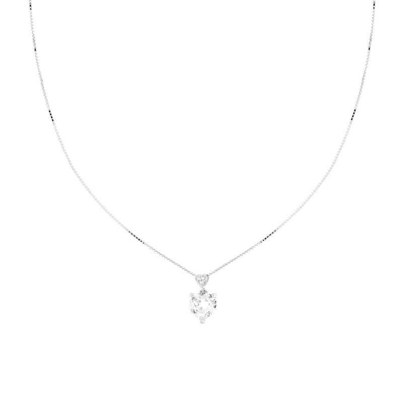 COLLANA CATENA VENEZIANA DIAMANTATA CON PUNTO LUCE CUORE CUBIC ZIRCONIA BIANCO IN ARGENTO 925 GALVANICA RODIO