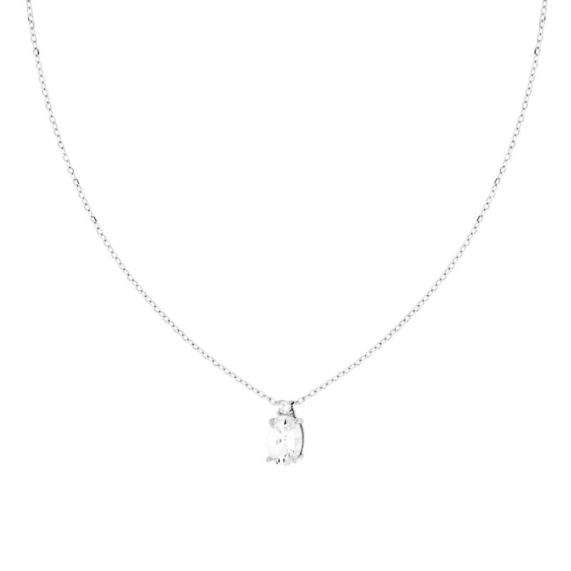 COLLANA CATENA FORZATINA DIAMANTATA CON PUNTO LUCE OVALE BIANCO CUBIC ZIRCONIA IN ARGENTO 925 GALVANICA RODIO