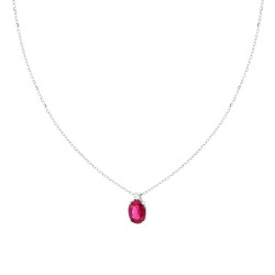 COLLANA CATENA FORZATINA DIAMANTATA CON PUNTO LUCE OVALE CUBIC ZIRCONIA ROSSO RUBINO IN ARGENTO 925 GALVANICA RODIO