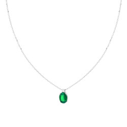 COLLANA CATENA FORZATINA DIAMANTATA CON PUNTO LUCE OVALE CUBIC ZIRCONIA VERDE SMERALDO IN ARGENTO 925 GALVANICA RODIO