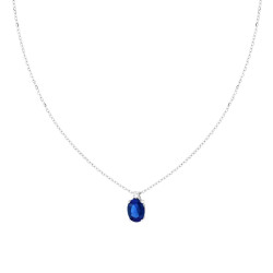 COLLANA CATENA FORZATINA DIAMANTATA CON PUNTO LUCE OVALE CUBIC ZIRCONIA BLU ZAFFIRO IN ARGENTO 925 GALVANICA RODIO