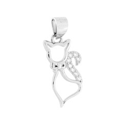 CIONDOLO GATTO CON CUBIC ZIRCONIA BIANCHI IN ARGENTO 925 GALVANICA RODIO