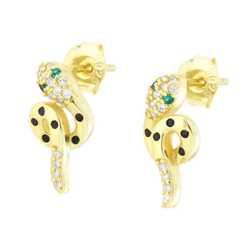 ORECCHINI SERPENTE CON CUBIC ZIRCONIA MULTICOLOR IN ARGENTO 925 GALVANICA ORO