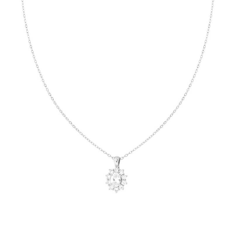 COLLANA CATENA FORZATINA DIAMANTATA CON PUNTO LUCE OVALE BIANCO CONTORNATO DA CUBIC ZIRCONIA BIANCHI IN ARGENTO 925 GALVANICA RO