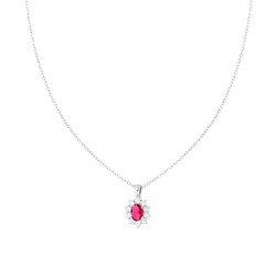 COLLANA CATENA FORZATINA DIAMANTATA CON OVALE ROSSO RUBINO CONTORNATO DA CUBIC ZIRCONIA BIANCHI IN ARGENTO 925 GALVANICA RODIO