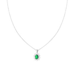 COLLANA CATENA FORZATINA DIAMANTATA CON OVALE VERDE SMERALDO CONTORNATO DA CUBIC ZIRCONIA BIANCHI IN ARGENTO 925 GALVANICA RODIO
