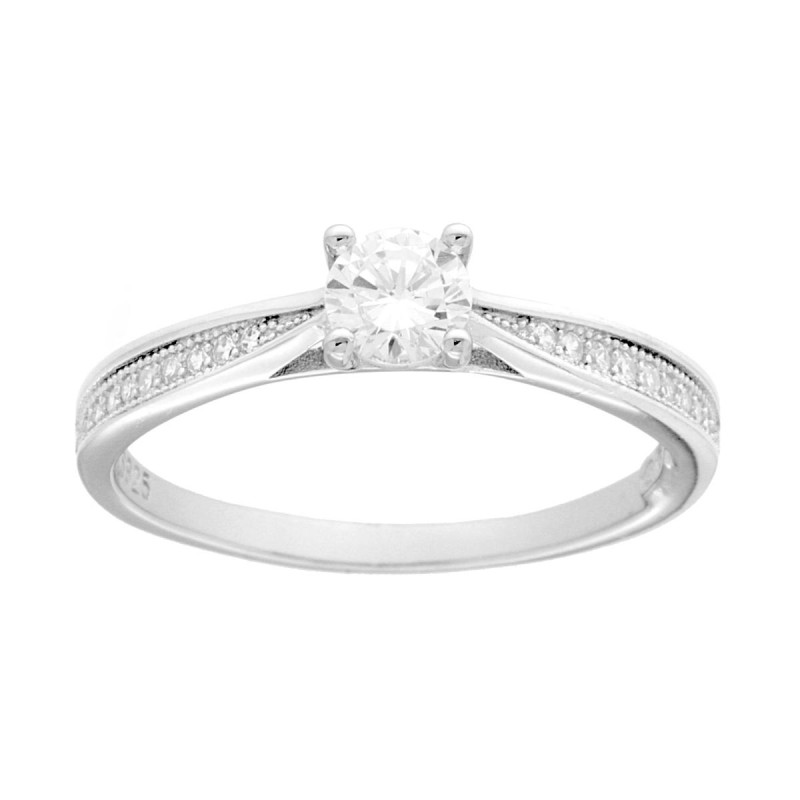ANELLO SOLITARIO CON CUBIC ZIRCONIA BIANCO MM 4.5 IN ARGENTO 925 GALVANICA RODIO