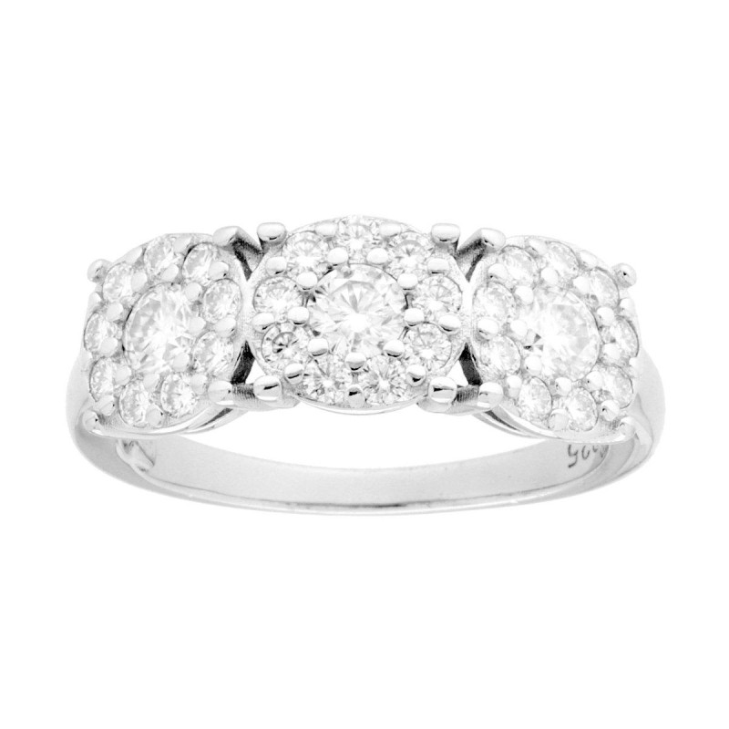 ANELLO TRILOGY CON FIORI E MOISSANITE IN ARGENTO 925 GALVANICA RODIO