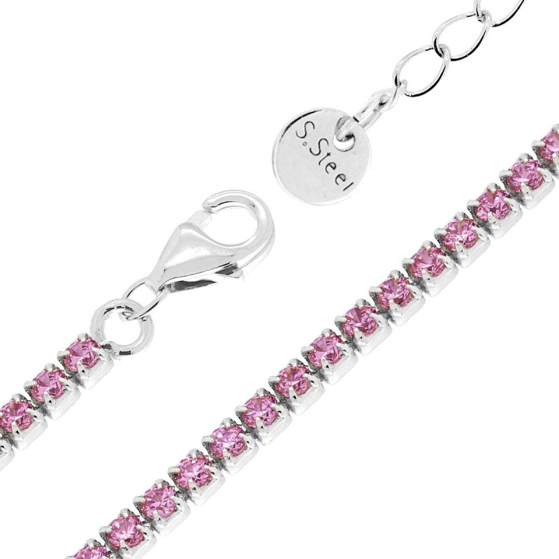 BRACCIALE TENNIS GRIFFE CM 17+5 CON CRYSTAL MM 2 AMETISTA IN ACCIAIO