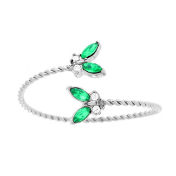 ANELLO CONTRARIE FARFALLE CON CRYSTAL VERDE SMERALDO E BIANCHI IN ACCIAIO