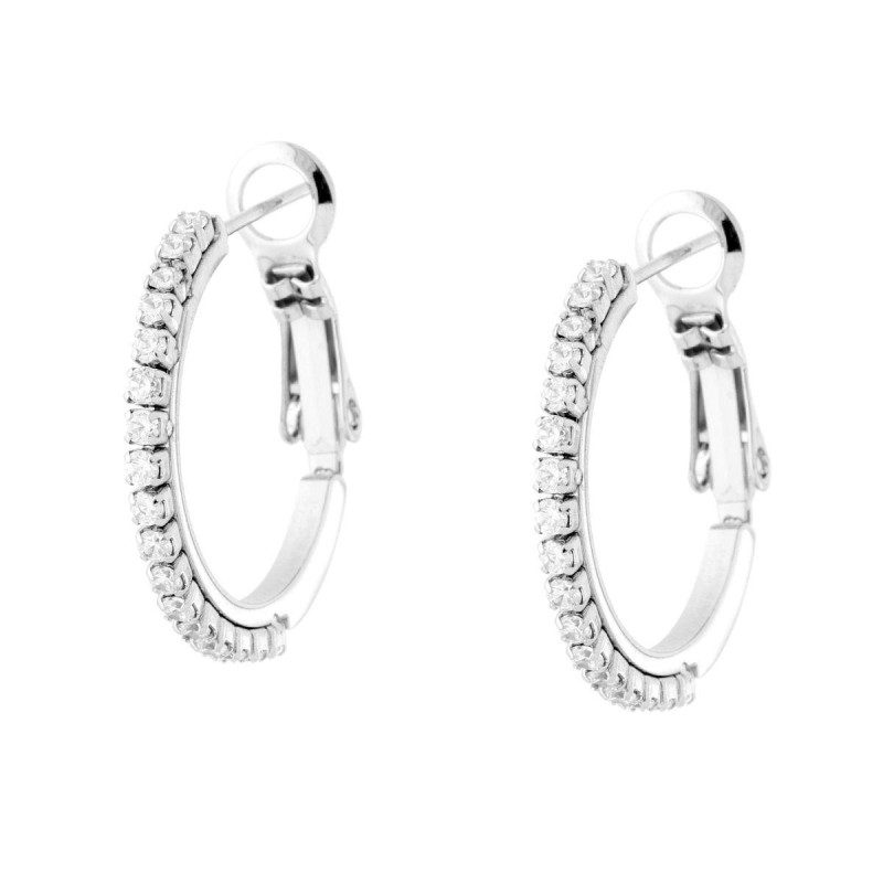 ORECCHINI CERCHIO MM 20 CON CRYSTAL BIANCHI IN ACCIAIO