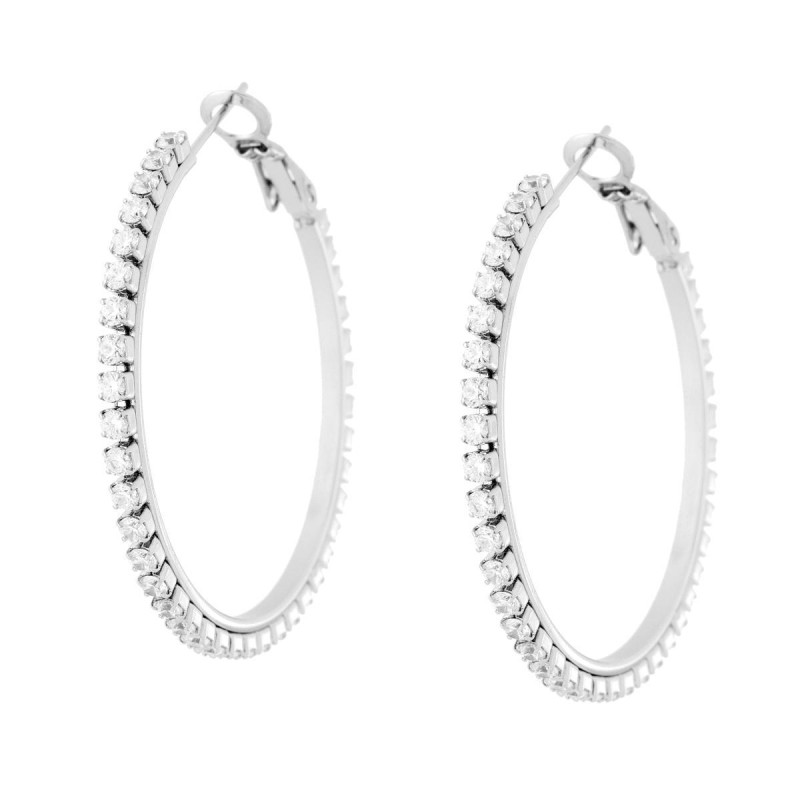 ORECCHINI CERCHIO MM 40 CON CRYSTAL BIANCHI IN ACCIAIO