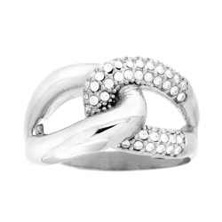 ANELLO NODO CON CRYSTAL BIANCHI IN ACCIAIO