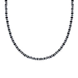 COLLANA CATENA CON ANELLI E CILINDRETTI PIETRE NERO ONICE IN ACCIAIO