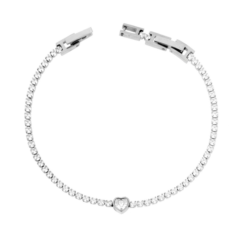BRACCIALE TENNIS CON CUORE E CRYSTAL BIANCHI CM 16+2 REGOLABILE IN ACCIAIO