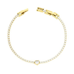 BRACCIALE TENNIS CON CUORE E CRYSTAL BIANCHI CM 16+2 REGOLABILE IN ACCIAIO COLORE ORO