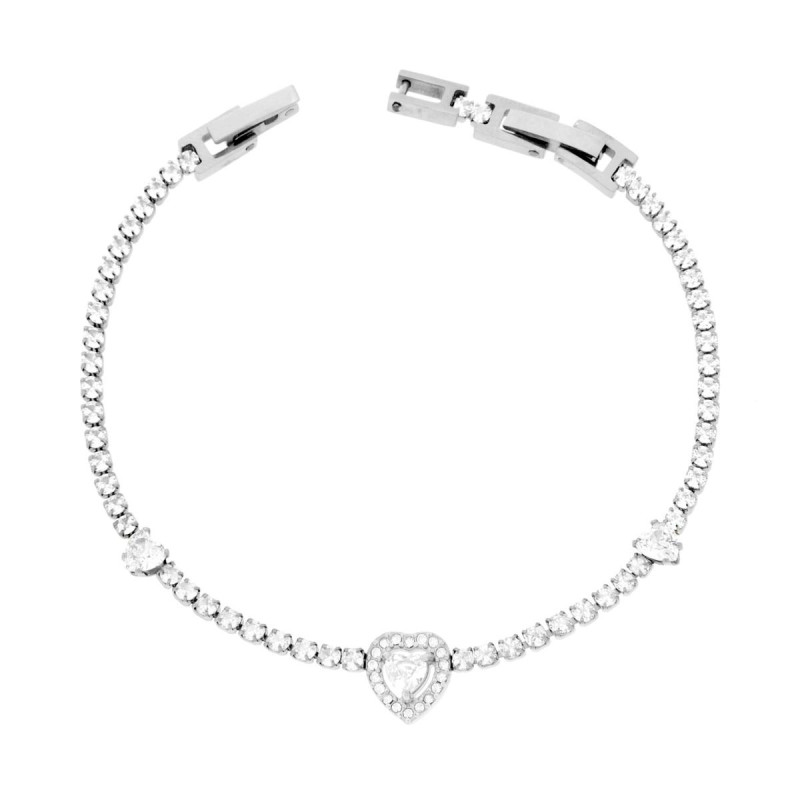 BRACCIALE TENNIS CON CUORI E CRYSTAL BIANCHI CM 17+2 IN ACCIAIO
