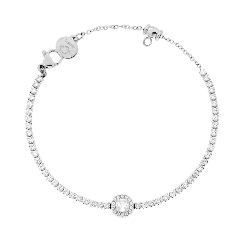 BRACCIALE TENNIS CON TONDO CENTRALE MM 7.5 E CRYSTAL BIANCHI IN ACCIAIO