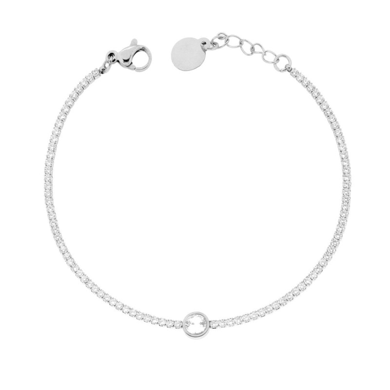 BRACCIALE TENNIS CON TONDO CENTRALE E CRYSTAL BIANCHI CM 17+2 IN ACCIAIO