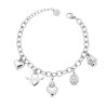 BRACCIALE CATENA FORZATINA CON CHARMS PENDENTI CUORE VOTIVO E LUCCHETTO MEDAGLIETTA MADONNA E ANGELO IN ACCIAIO