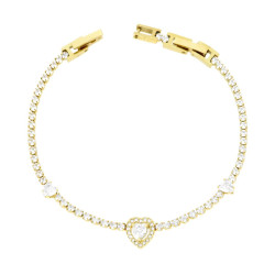 BRACCIALE TENNIS CON CUORI E CRYSTAL BIANCHI CM 17+2 IN ACCIAIO COLORE ORO